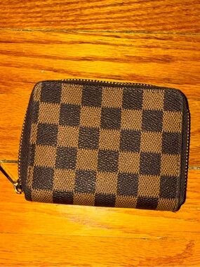 Brown Checkered Zip Wallet